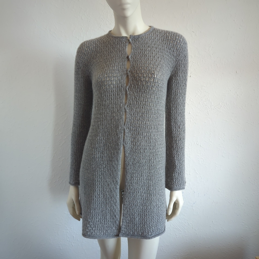 Rare! Farella Capri Italy Heather Gray Cashmere Crochet Cardigan Sweater S
